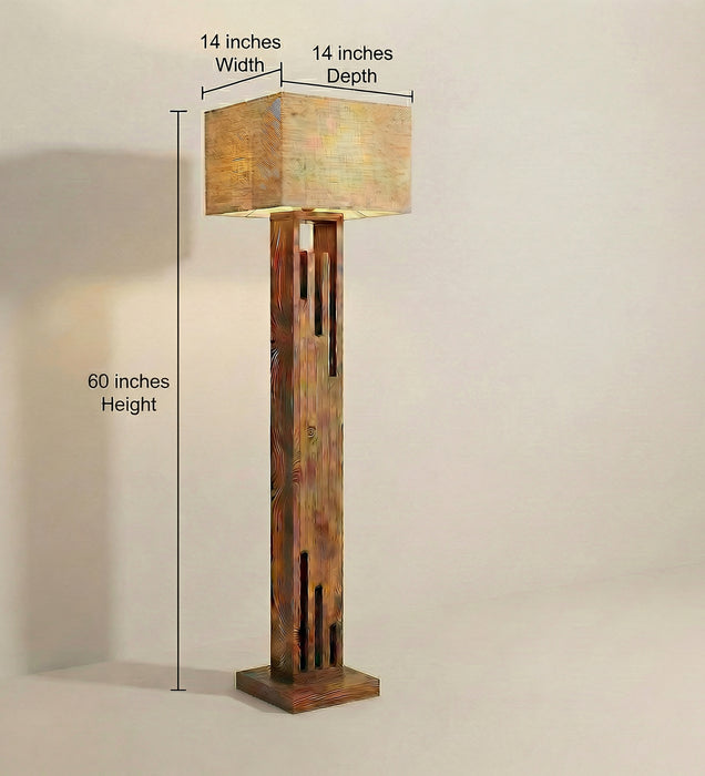 Victoria Wooden Floor Lamp with Brown Base and Jute Fabric Lampshade