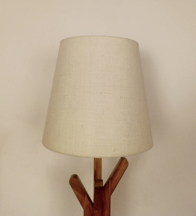 Vrikshya Wooden Table Lamp with Brown Base and White Fabric Lampshade