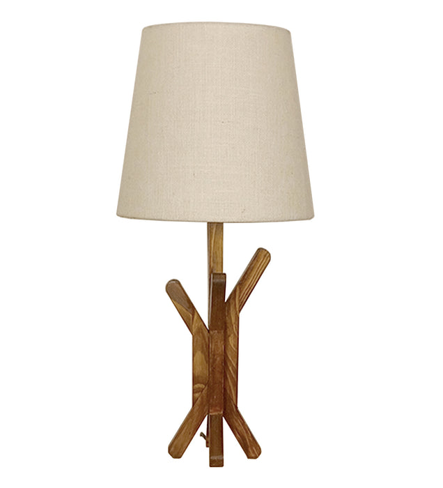 Vrikshya Wooden Table Lamp with Brown Base and White Fabric Lampshade