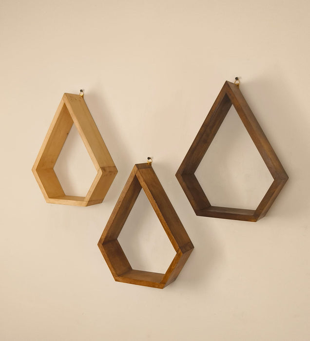 WILLIAM III Diamond Shaped Set of 3 Wooden Wall Shelves