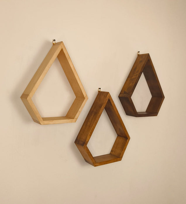 WILLIAM III Diamond Shaped Set of 3 Wooden Wall Shelves