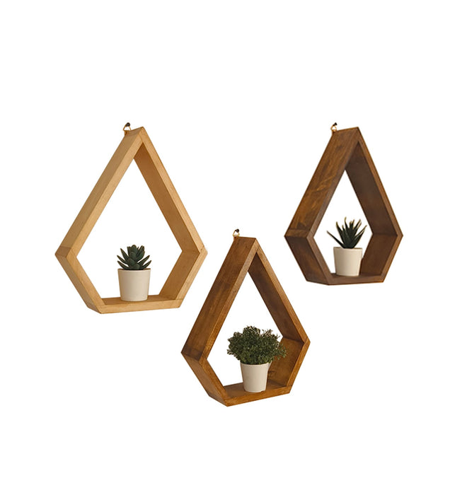 WILLIAM III Diamond Shaped Set of 3 Wooden Wall Shelves