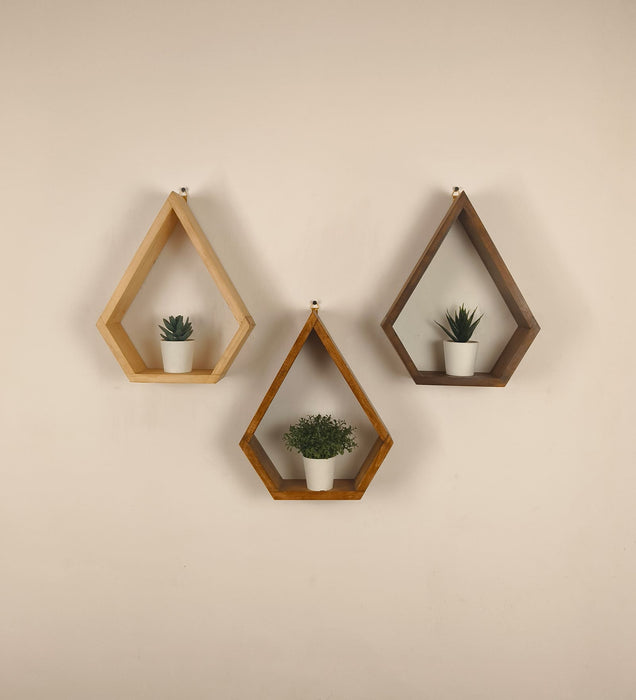 WILLIAM III Diamond Shaped Set of 3 Wooden Wall Shelves