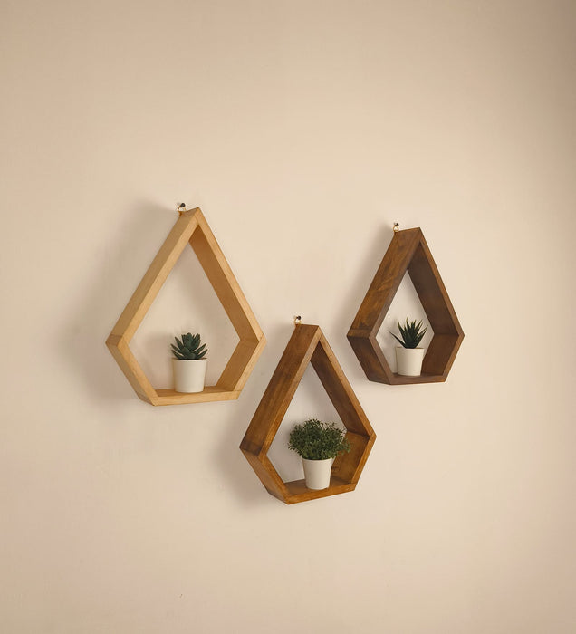 WILLIAM III Diamond Shaped Set of 3 Wooden Wall Shelves
