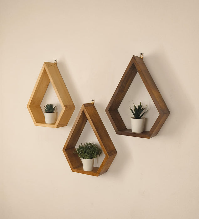 WILLIAM III Diamond Shaped Set of 3 Wooden Wall Shelves