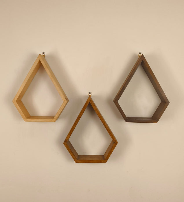 WILLIAM III Diamond Shaped Set of 3 Wooden Wall Shelves