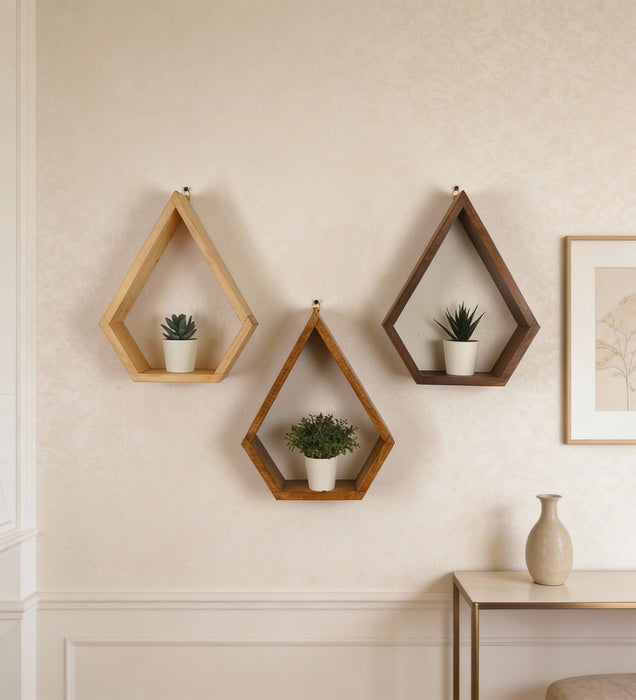 WILLIAM III Diamond Shaped Set of 3 Wooden Wall Shelves