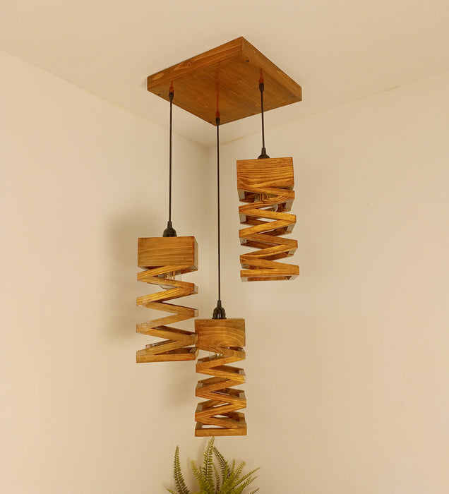 Wiggle Brown Wooden Cluster Hanging Lamp