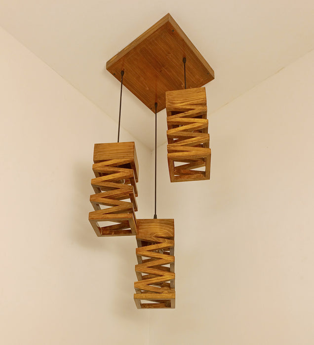 Wiggle Brown Wooden Cluster Hanging Lamp