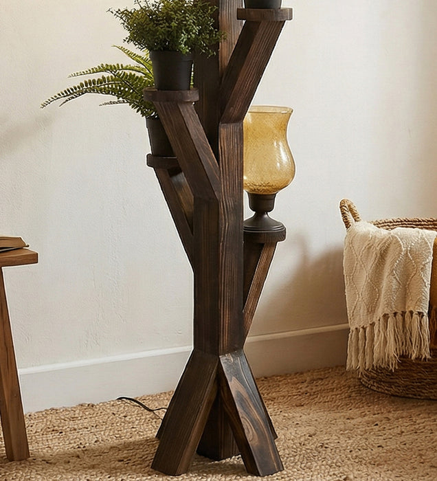 Woods Wooden Floor Lamp with Brown Base and Jute Fabric Lampshade