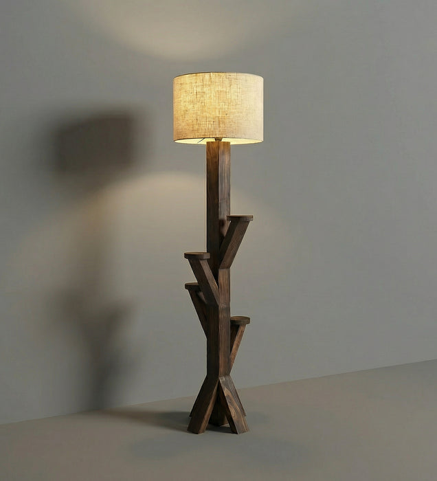 Woods Wooden Floor Lamp with Brown Base and Jute Fabric Lampshade