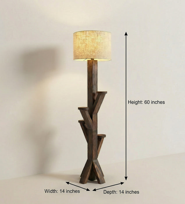Woods Wooden Floor Lamp with Brown Base and Jute Fabric Lampshade