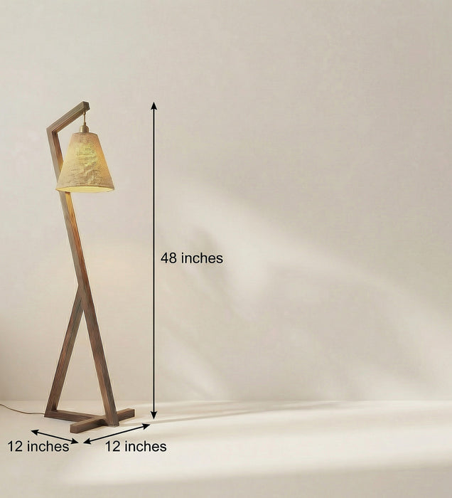 Zed Wooden Floor Lamp with Brown Base and Beige Fabric Lampshade