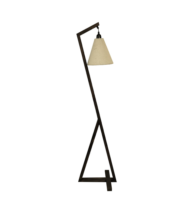 Zed Wooden Floor Lamp with Brown Base and Beige Fabric Lampshade