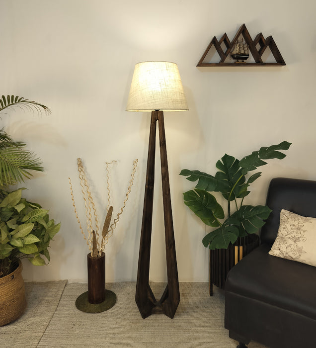 Zoe Wooden Floor Lamp with Brown Base and Jute Fabric Lampshade