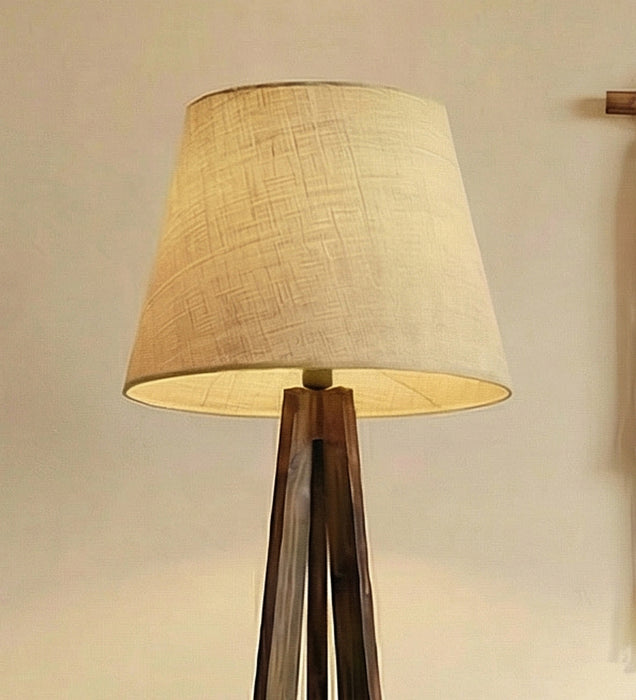 Zoe Wooden Floor Lamp with Brown Base and Jute Fabric Lampshade