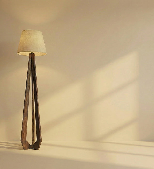 Zoe Wooden Floor Lamp with Brown Base and Jute Fabric Lampshade