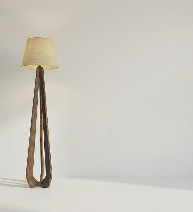 Zoe Wooden Floor Lamp with Brown Base and Jute Fabric Lampshade