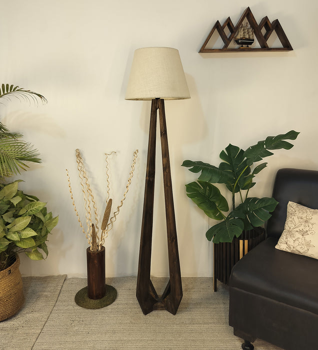 Zoe Wooden Floor Lamp with Brown Base and Jute Fabric Lampshade