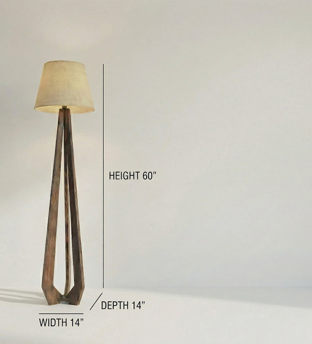 Zoe Wooden Floor Lamp with Brown Base and Jute Fabric Lampshade
