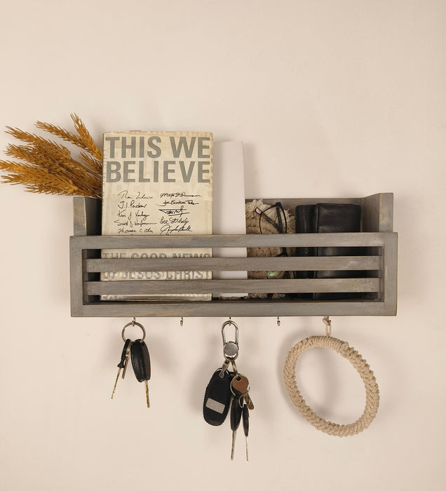 CLAUDE Wooden Wall Shelf Organiser with Key Holders