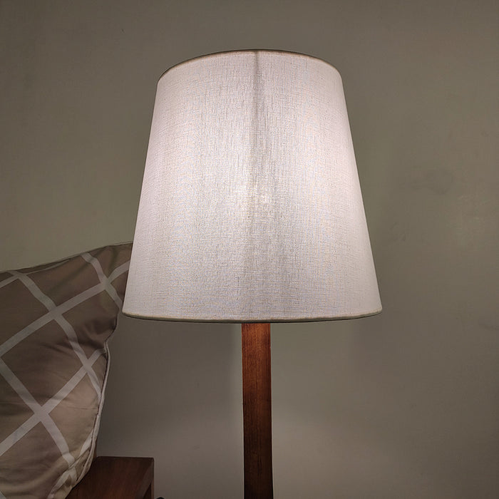 Babel Wooden Table Lamp with Brown Base and White Fabric Lampshade