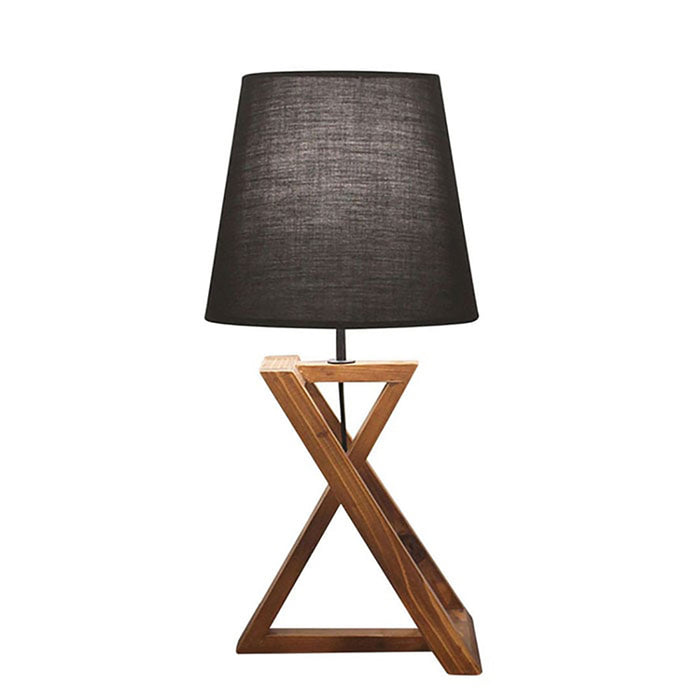Catapult Brown Wooden Table Lamp with Black Fabric Lampshade