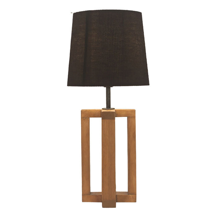 Criss Cross Brown Wooden Table Lamp with Yellow Printed Fabric Lampshade