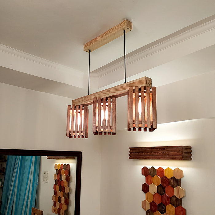Elegant Brown & Beige Wooden Series Hanging Lamp