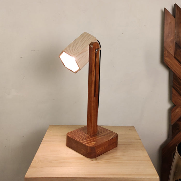 Hexspot Brown Wooden Table Lamp with Beige Wooden Lampshade