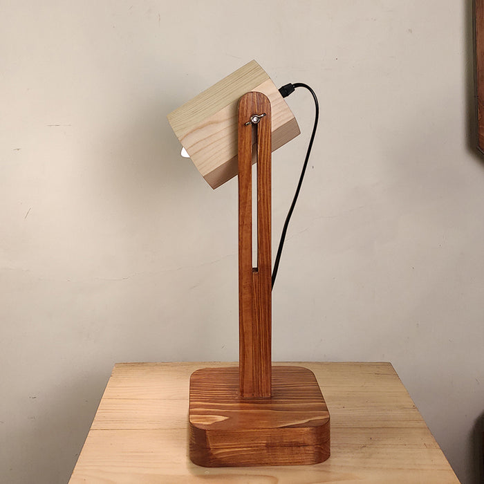 Hexspot Brown Wooden Table Lamp with Beige Wooden Lampshade