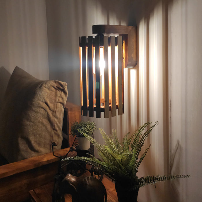 Hexa Brown Wooden Wall Light