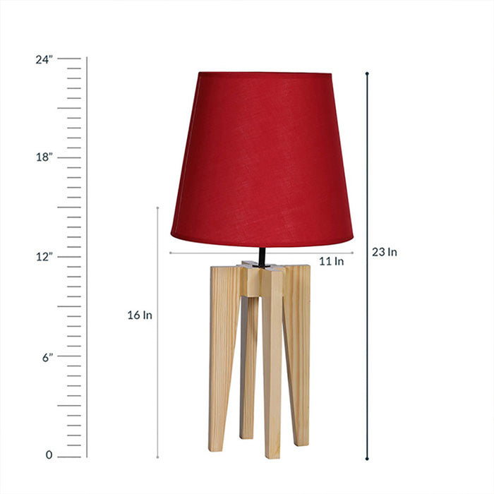 Jet Beige Wooden Table Lamp with Red Fabric Lampshade