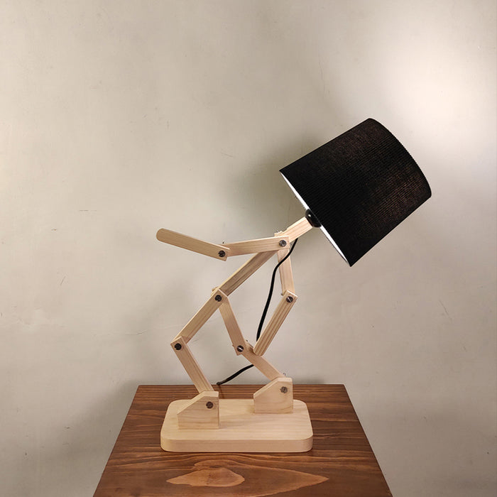 Moonwalker Beige Wooden Table Lamp with Black Fabric Lampshade