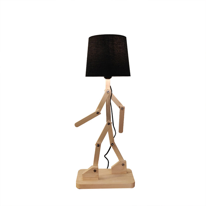 Moonwalker Beige Wooden Table Lamp with Black Fabric Lampshade