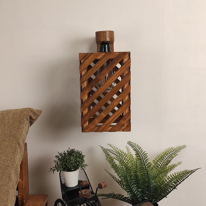 Oblique Brown Wooden Wall Light