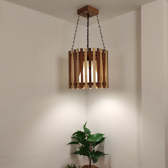 Octa Beige & Brown Wooden Single Hanging Lamp
