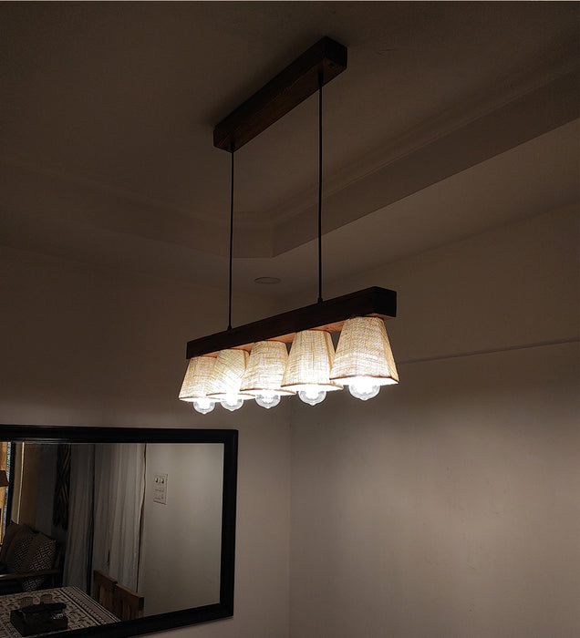 Hexa Brown Series Hanging Lamp with Beige Fabric Lampshades