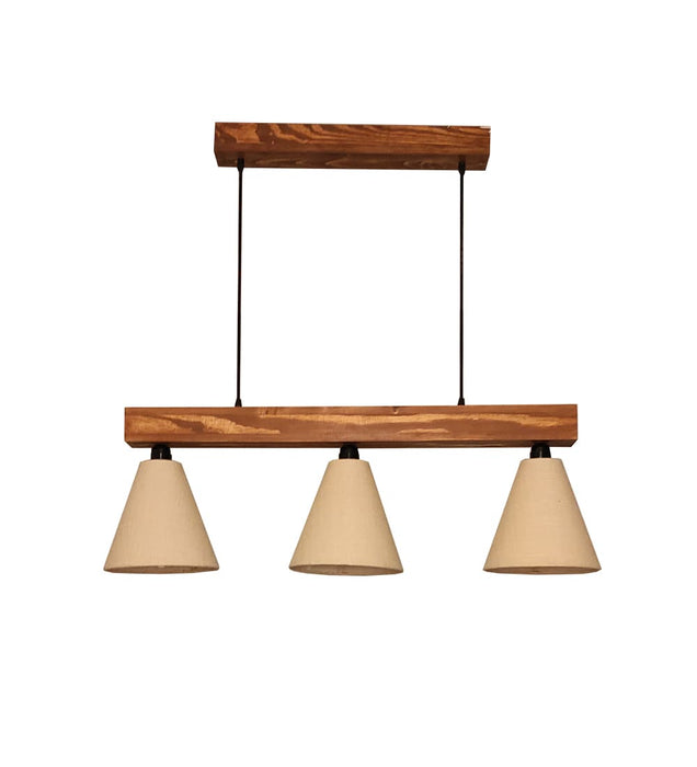 Terzo Brown Wooden Series Hanging Lamp with Beige Fabric Lampshade