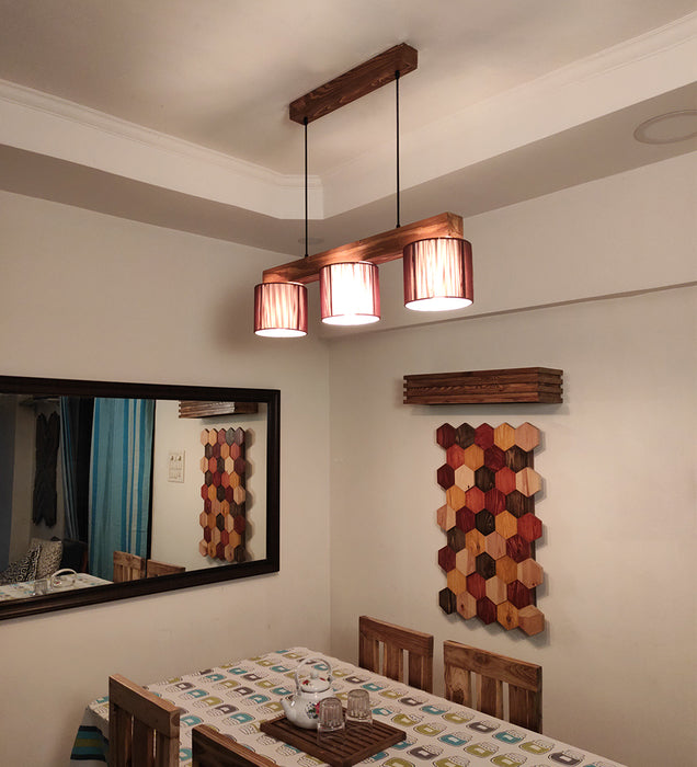 Tiga Brown Wooden Series Hanging Lamp with Brown Fabric Lampshades
