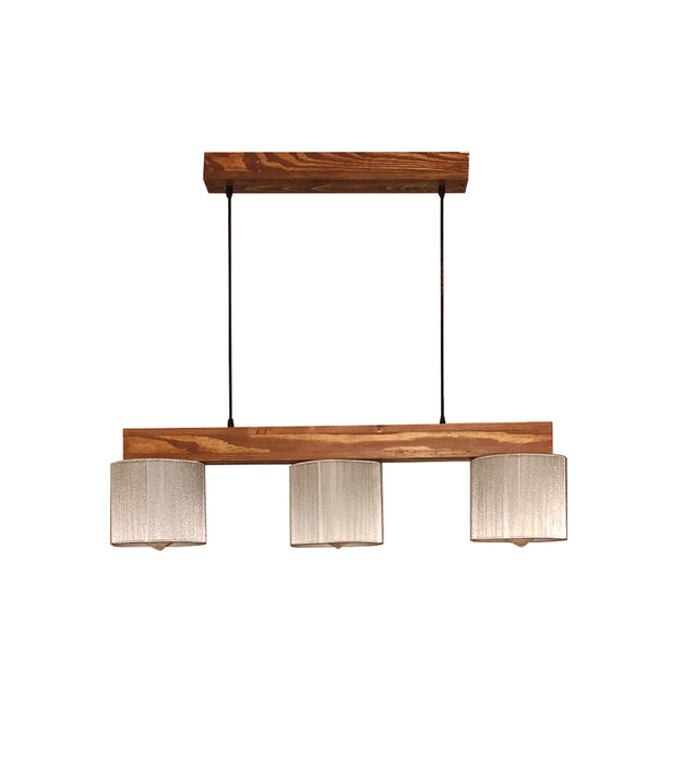 Tiga Brown Wooden Series Hanging Lamp with Silver Fabric Lampshades