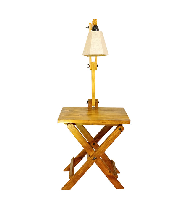 Regis Wooden Floor Lamp with Brown Base and Jute Fabric Lampshade