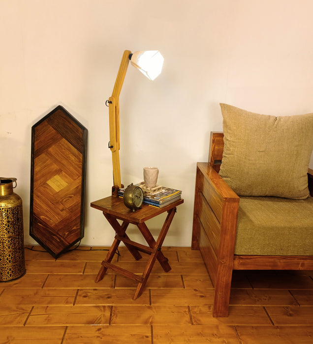 Regis Wooden Floor Lamp with Brown Base and Jute Fabric Lampshade