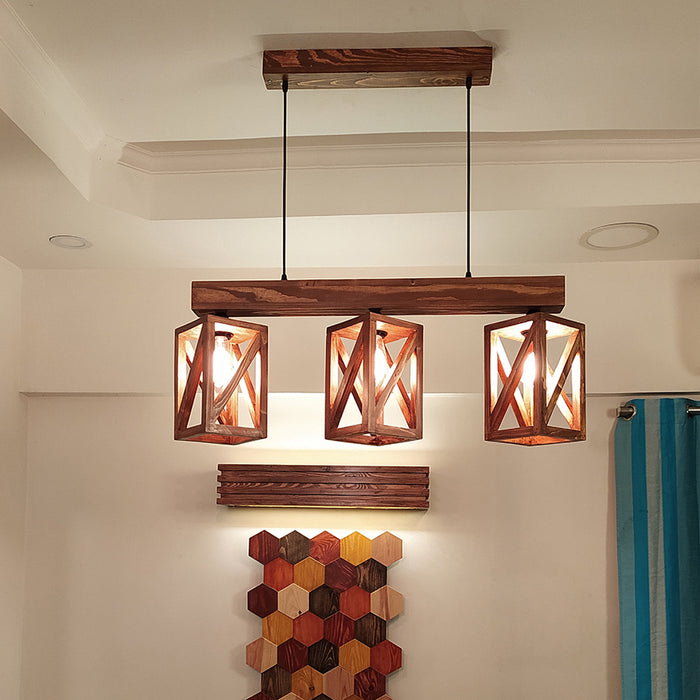 Symmetric Brown Wooden Series Hanging Lamp
