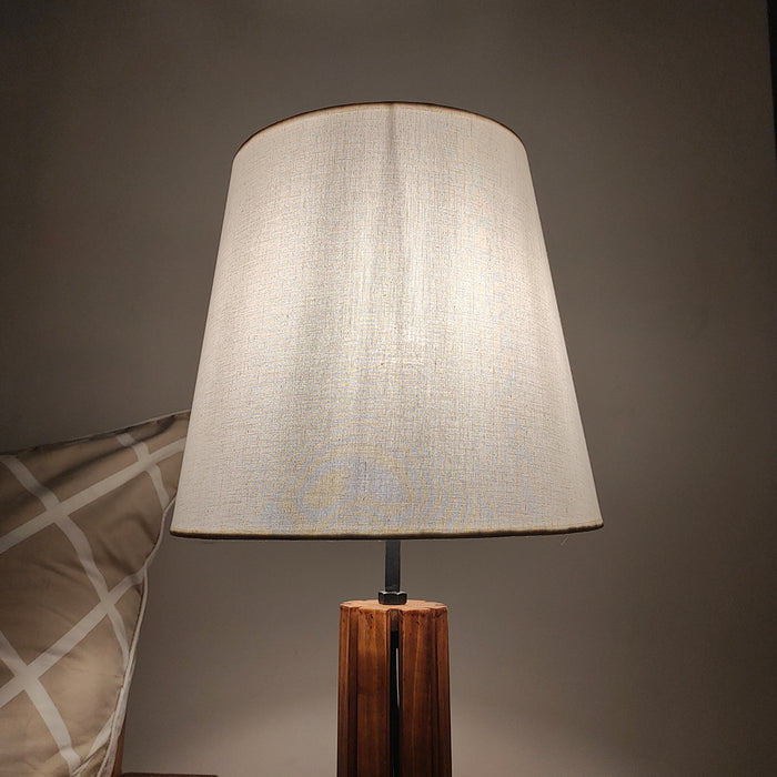Tall Boy Wooden Table Lamp with Brown Base and White Fabric Lampshade