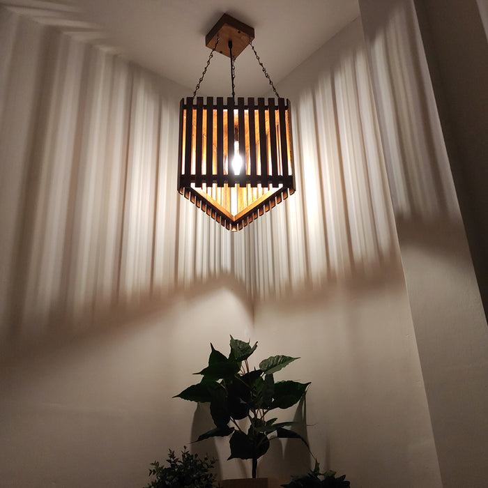 Trikona Wooden Single Hanging Lamp